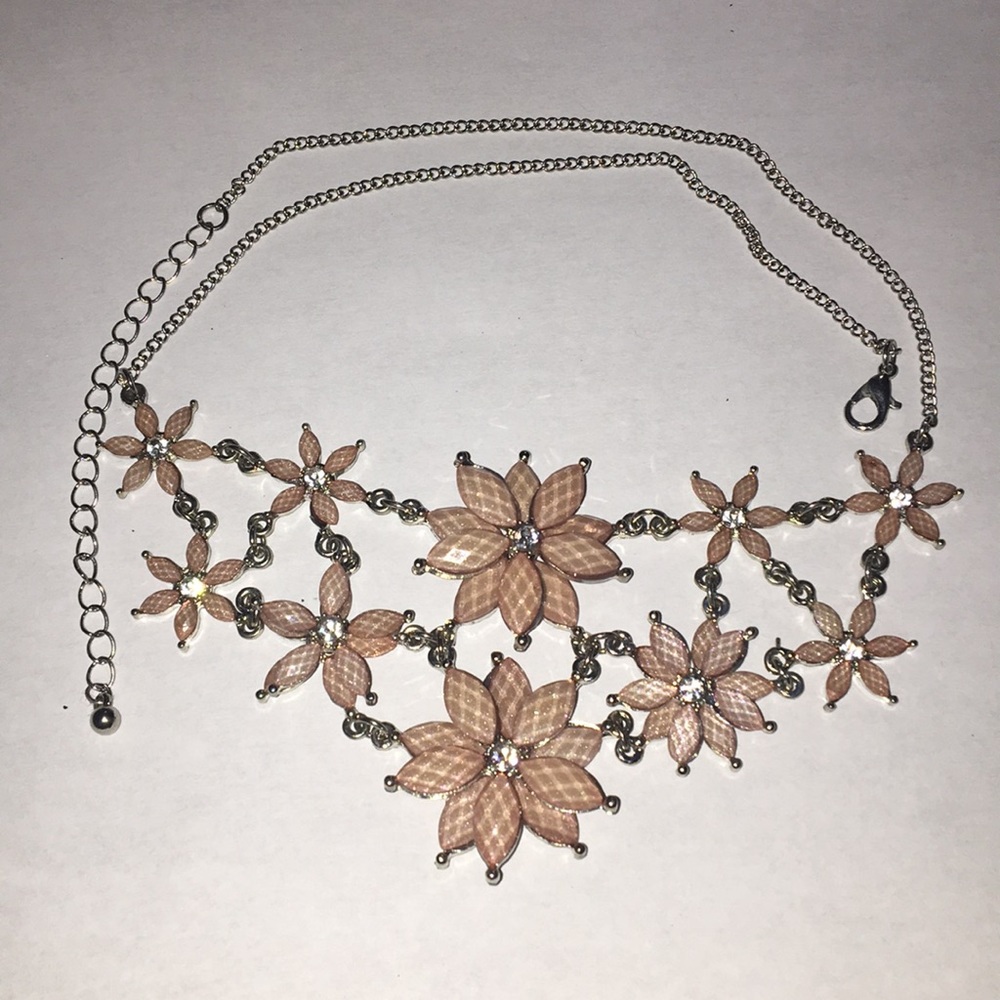 Silver w/ Tan Colored Flowers and Diamonds